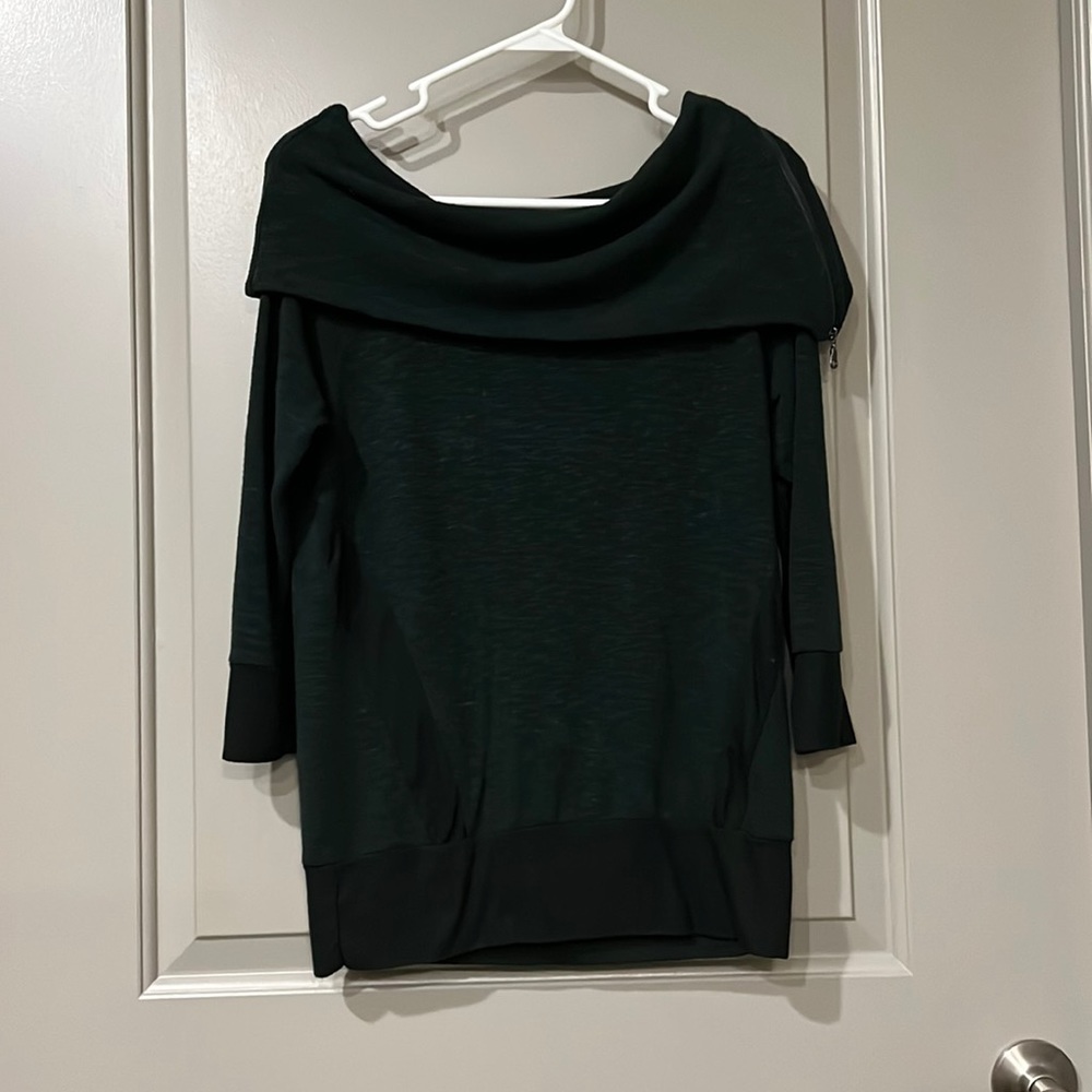 Busby Cowl Neck Zipper Detail Knit Top in Dark Green